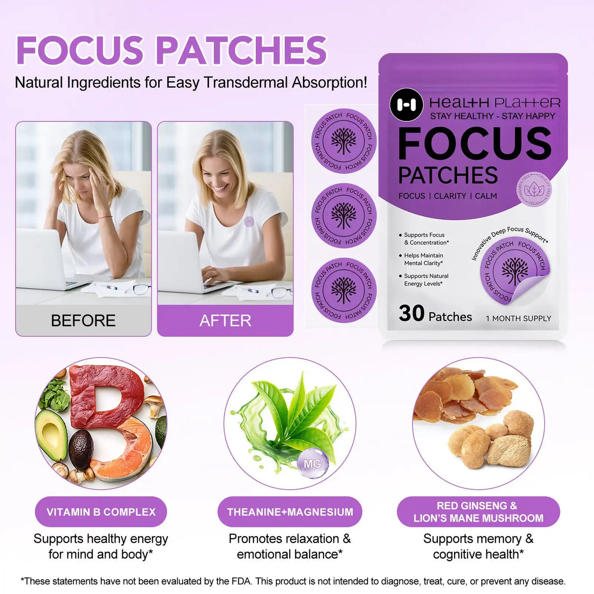 Focus Patches β Support for Deep Focus, Clarity & Calm (30-Day Supply) Health Platter - COMING SOON