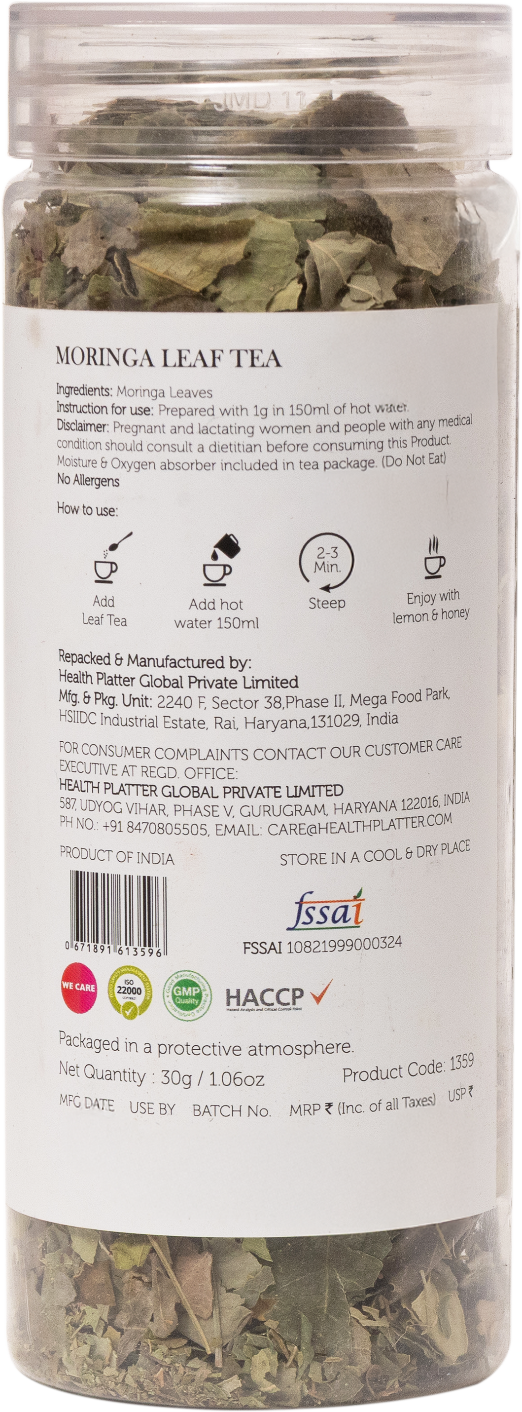 Health Platter Moringa Leaf Tea PET Jar