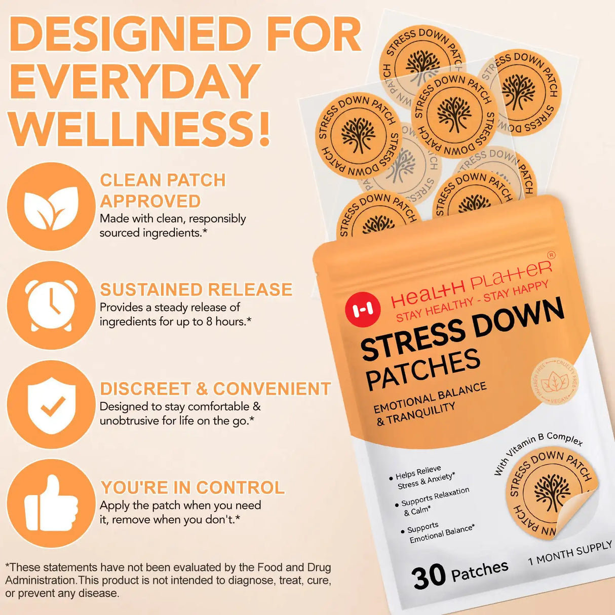Stress Down Patches β Emotional Balance & Tranquility Health Platter (30-Day Supply) - COMING SOON