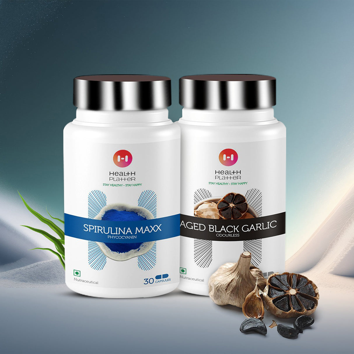 Spirulina Maxx - Phycocyanin Capsules + Aged Black Garlic Capsules