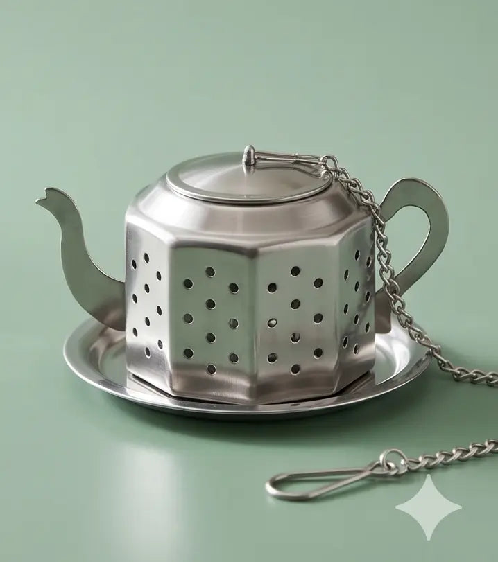 Stainless Steel Teapot Tea Infuser with Drip Tray — Loose Leaf Tea Strainer