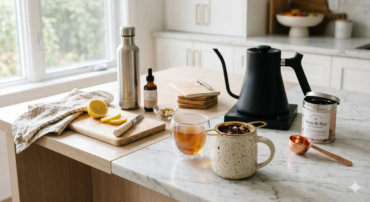 Health Platter tea accessories collection — premium glassware, gift boxes, and tea brewing essentials for the perfect wellness experience