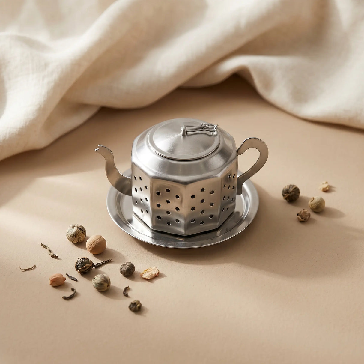 Stainless Steel Teapot Tea Infuser with Drip Tray — Loose Leaf Tea Strainer
