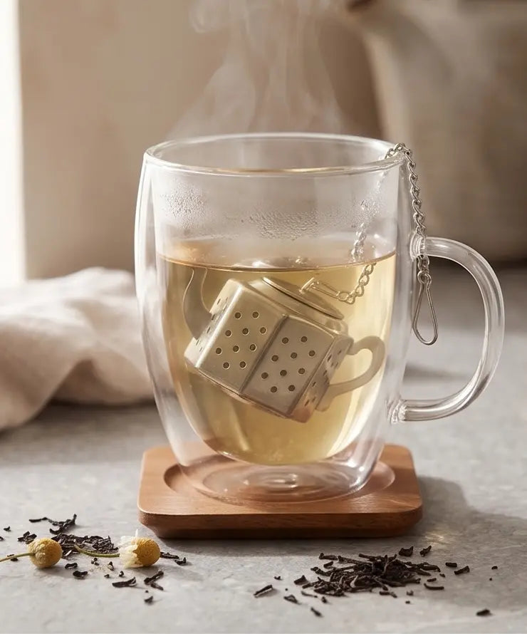 Stainless Steel Teapot Tea Infuser with Drip Tray — Loose Leaf Tea Strainer