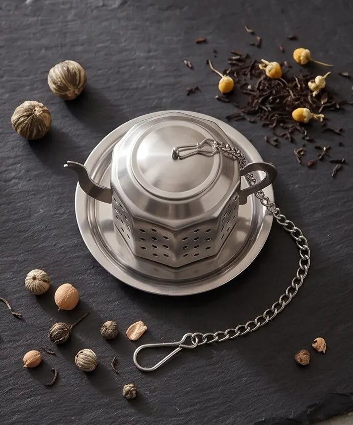 Stainless Steel Teapot Tea Infuser with Drip Tray — Loose Leaf Tea Strainer