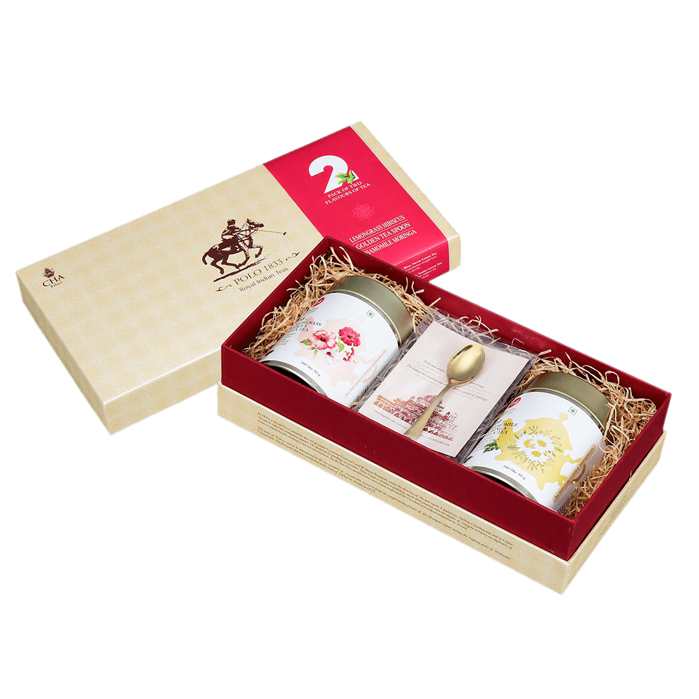 Polo Gift Set of Two Teas (Lemongrass Hibiscus, Chamomile Moringa Tea & Golden Spoon)